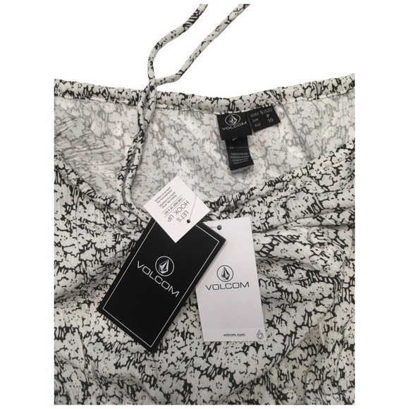 New Volcom Floral Bae Bae Doll Tube Top Halter Cropped Faux Button Black White S - Picture 9 of 15